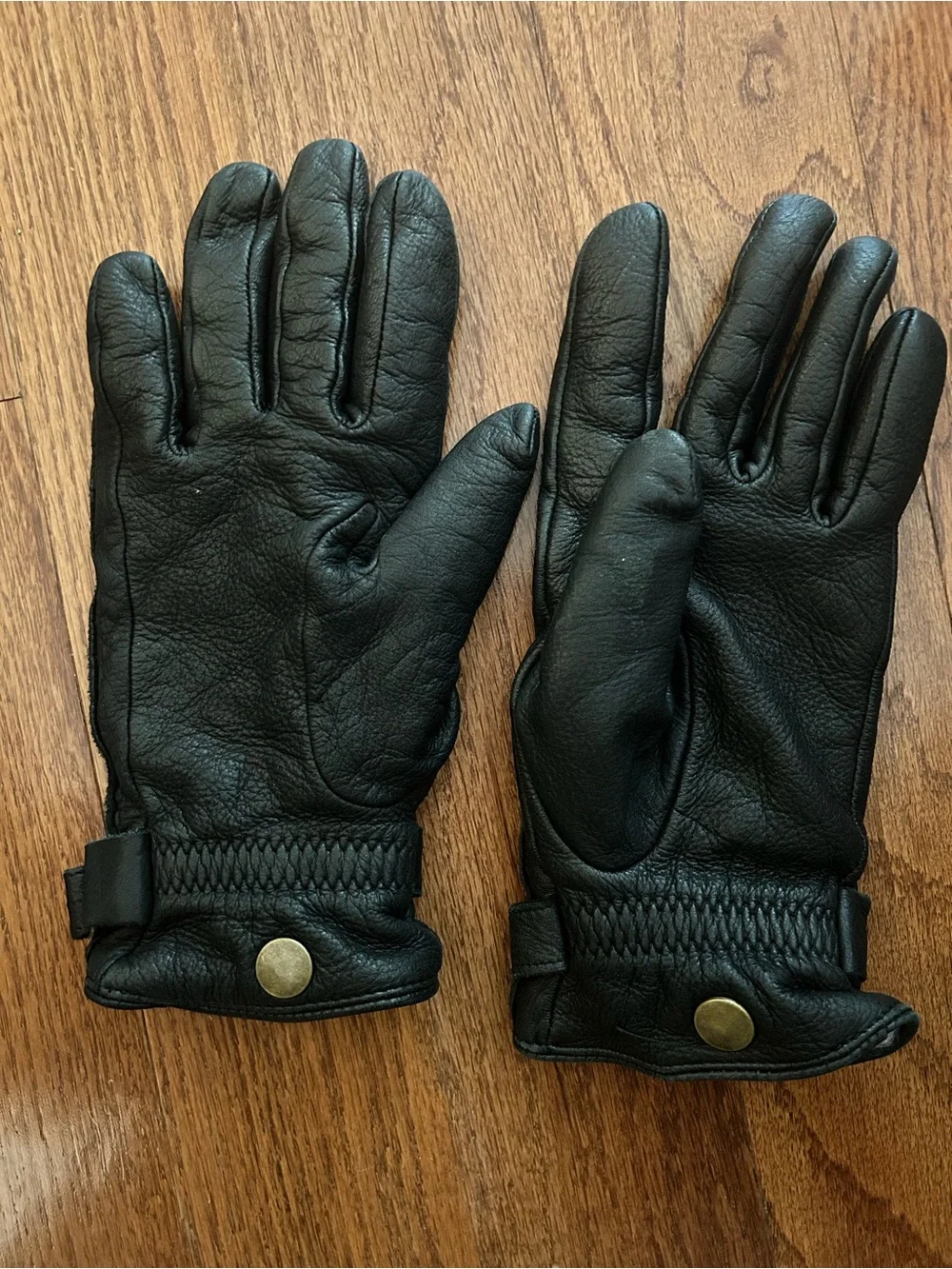 J. McLaughlin Black Leather Gloves with Cashmere Interior Medium